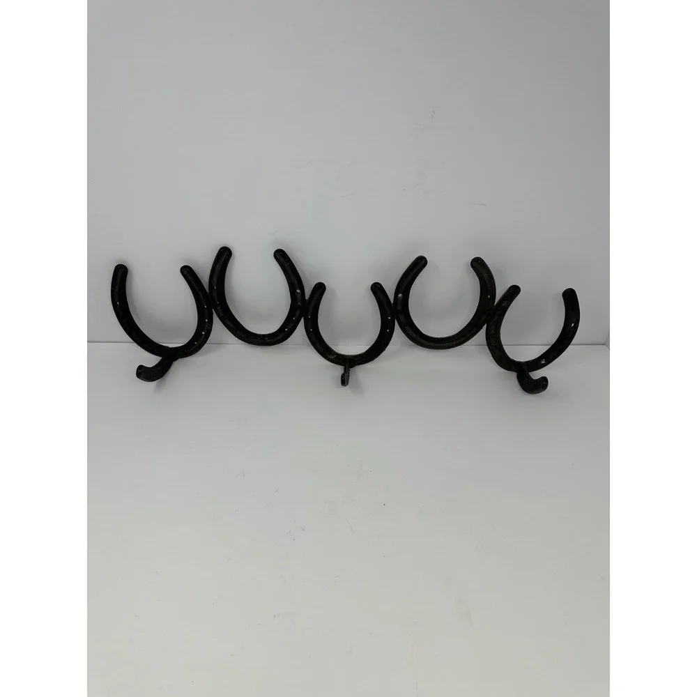Real Horseshoe Coat Rack Black 3 Hooks Hat Wall Coat Hanger Country Art Rustic